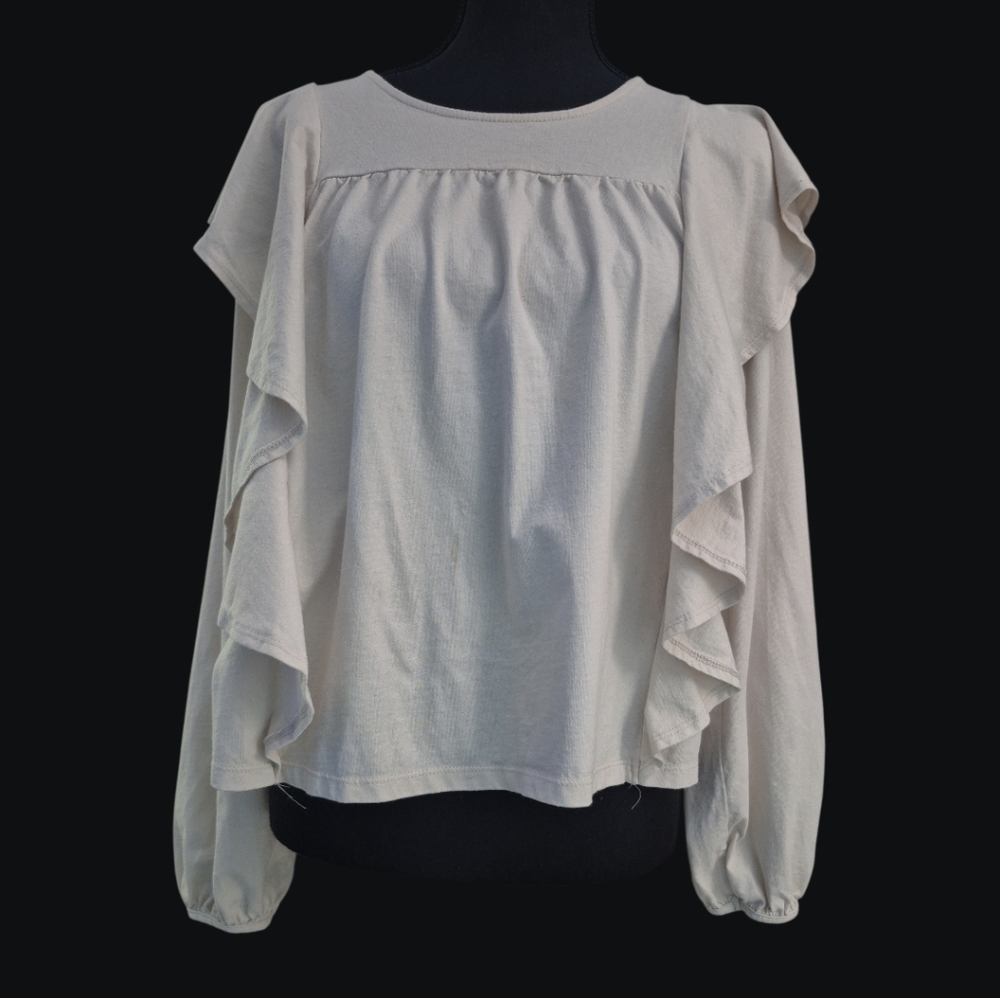 Flowy Ruffle Sleeve Blouse by Wishlist - M/L, Light Beige
